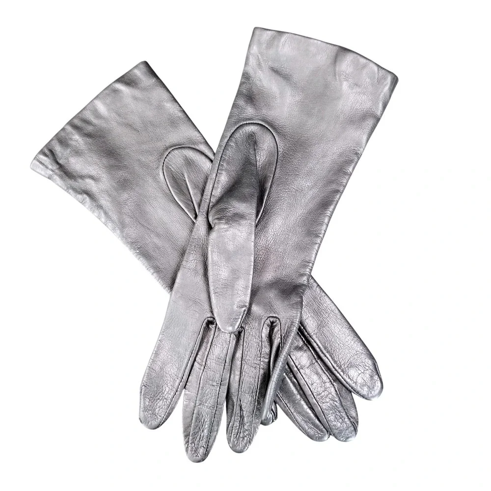 Vintage Antron Thin Leather Gloves Women's Sz 6.5 Black Lined Mid Length‎ Preppy